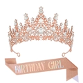 Set corona di cristallo oro rosa e fascia Birthday Girl per decorazioni di compleanno - Set Oro Rosa Iridescente Birthday Girl