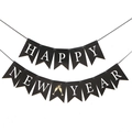 Détail des bannières Happy New Year en queue d'aronde avec motifs de champagne dorés - Argenté