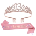 Corona per 13° compleanno in oro rosa e fascia glitterata rosa per feste di ragazze - 13 Anni / Stile Glitter Rosa