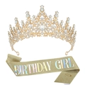 Set corona di cristallo dorato e fascia glitter Birthday Girl per festa donna - Set Oro Iridescente Birthday Girl