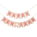 Pink Happy New Year paper bunting with red letters and white snowflakes for party decor - Red Happy New Year Style