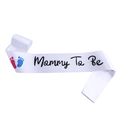 Fascia Mommy To Be in raso bianco con impronte rosa e blu per festa baby shower - Fascia Mommy To Be