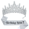 Silver rhinestone crown and Birthday Bitch glitter sash set for adult birthday party - Silver + Glitter Sash (Bitch)