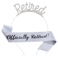 Silver Retired tiara with rhinestones and glittery Officially Retired sash party set - Silver Jewelry Set