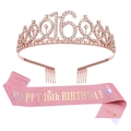 Set diadema 16 compleanno oro rosa e fascia glitterata rosa per feste - 16 Anni / Stile Glitter Rosa