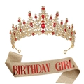 Set corona di compleanno dorata con cristalli rossi e fascia coordinata Birthday Girl - Set Oro Rosso Birthday Girl