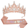 Rose gold birthday party set with rhinestone tiara and Birthday Bitch glitter sash - Rose Gold + Glitter Sash (Bitch)