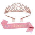 Set 18° compleanno oro rosa con tiara di strass e fascia rosa glitterata per ragazze - 18 Anni / Stile Glitter Rosa