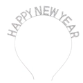 Cerchietto Happy New Year scintillante con lettere in strass su montura sottile in argento - Cerchietto Argento