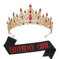 Tiara di compleanno dorata con cristalli rossi e fascia nera Birthday Girl set - Set Nero Rosso Birthday Girl