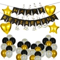 Set decorativo Happy Retirement nero e oro con striscioni a coda di rondine e palloncini - Set di Palloncini per Strisiscioni Pensionamento Oro