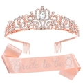 Roségoldene Brautkrone mit rosa Satin-Schärpe Bride to Be aus Strasssteinen - Roségold Set (HG001+JD090)