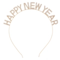 Golden Happy New Year headband with sparkling rhinestones for party celebrations - Gold Headband