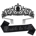 Set aus schwarzer Kristallkrone und Satin-Schärpe mit Strass Bride to be - Schwarz Set (HG001+JD090)