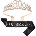 Golden rhinestone crown with number 30 and black 30 & Fabulous satin sash birthday set - 30th Birthday Gold Kit