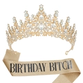 Sparkling gold birthday set with rhinestone crown and Birthday Bitch glitter sash - Gold + Glitter Sash (BITCH)