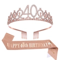 Coffret 40ème anniversaire or rose avec diadème strass et écharpe pailletée élégante - 40 Ans / Or Rose