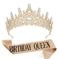 Set Birthday Queen con lussuosa corona di cristallo dorata e fascia glitterata - Birthday Queen Oro