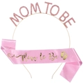 Pink Mom to Be set with rhinestone headband and satin sash for baby shower party - Pink Set (FG083+JD070)
