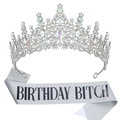 Birthday set with silver crown and glittery sash featuring Birthday Bitch text - Silver + Glitter Sash (BITCH)