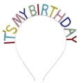 Cerchietto ITS MY BIRTHDAY con strass colorati e montatura in argento per festa di compleanno - Arcobaleno