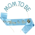 Detail of Mom to Be set with gold tiara blue rhinestones and satin shoulder sash - Blue Set (FG083+JD070)