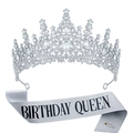 Corona di cristallo argento con fascia Birthday Queen per decorazione di feste lusso - Birthday Queen Argento