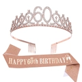 Ensemble couronne et écharpe pour 60ème anniversaire en or rose avec strass brillants - 60 Ans / Or Rose