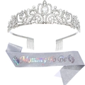 Silver crystal crown and Mommy To Be glitter sash set for maternity baby shower party - Silver