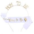 Ensemble serre-tête doré Mom to Be et écharpe en satin blanc pour fête prénatale - Tissu Satin-Bleu / Set de 2 pièces