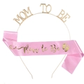 Ensemble écharpe en satin rose et bandeau en métal doré pour fête prénatale - Tissu Satin-Or+Rose / Set de 2 pièces