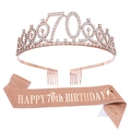 Set 70e anniversaire or rose avec diadème en strass et écharpe à paillettes chic - 70ème anniversaire / Or Rose