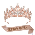 Set corona in cristallo oro rosa e fascia Birthday Queen per accessori festa donna - Birthday Queen Oro Rosa