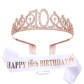 Ensemble couronne du 10e anniversaire or rose et écharpe blanche en satin brillant - 10ème anniversaire / Style Satin Blanc