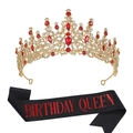 Set compleanno con corona dorata, strass rossi e fascia nera Birthday Queen - Set Nero Rosso Birthday Queen