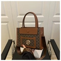 Large capacity brown monogram tote bag with gold M buckle and nylon shoulder strap - Brown