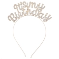 Sparkling gold birthday headband with rhinestone it's my Birthday script design - Gold