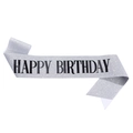 Fascia di compleanno glitterata argento con scritta nera HAPPY BIRTHDAY per feste - Argento & Nero