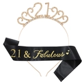 Set corona di strass dorati per il 21° compleanno e fascia in raso nero per festa - 21esimo Compleanno Oro Kit
