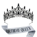 Set corona d'argento con strass neri e fascia glitter Birthday Queen d'argento - Set Argento Strass Nero Birthday Queen