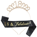 Set 18° compleanno con corona di strass dorati e fascia nera 18 & Fabulous - 18esimo Compleanno Oro Kit