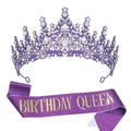 Set tiara con cristalli viola e fascia glitterata Birthday Queen con scritte oro - Birthday Queen Viola