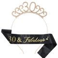 Tiara dorata 30 compleanno con strass e fascia in raso nero 30 & Fabulous set - 30esimo Compleanno Oro Kit