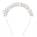 Χρυσή στέκα Happy Birthday με λευκά στρασάκια και στέμμα για πάρτι γενεθλίων - Χρυσό