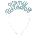 Light blue rhinestone It's my birthday headband with a silver metal frame for party girls - Blue
