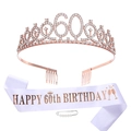 Ensemble diadème or rose 60 ans et écharpe blanche avec épingle à perle de fête - 60 Ans / Style Satin Blanc