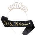 70th Birthday set with sparkling rhinestone tiara and 70 & Fabulous black satin sash - 70th Birthday Gold Kit