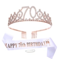 Kit 70e anniversaire avec couronne strass or rose et écharpe blanche avec épingle perle - 70ème anniversaire / Style Satin Blanc
