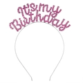 Pink rhinestone it's my birthday headband with silver metal frame for girls party - Rose Red