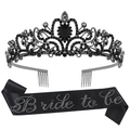 Σετ μαύρο κρυστάλλινο στέμμα και κορδέλα Bride to Be με στρας σε γοτθικό στυλ - Μαύρο Σετ (Σατέν) (HG001+JD113)
